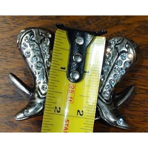 Women's Metal and Rhinestone Cowboy Boots Belt Buckle. Medium - Picture 3 of 4